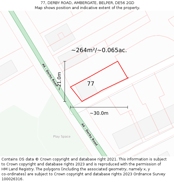 77, DERBY ROAD, AMBERGATE, BELPER, DE56 2GD: Plot and title map