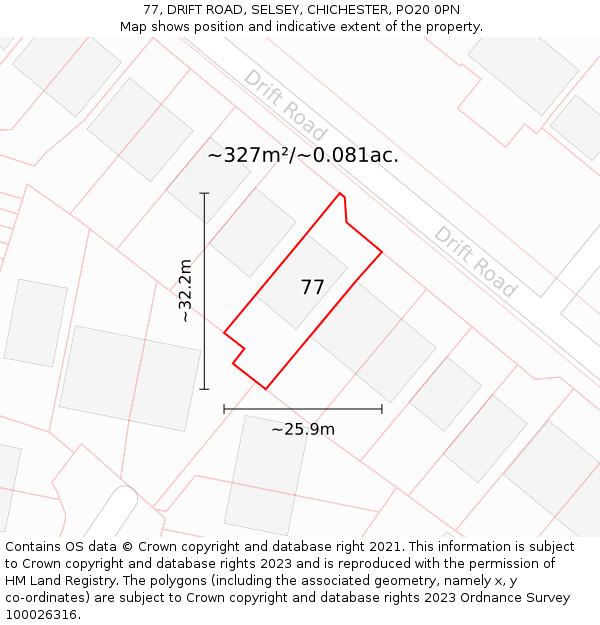 77, DRIFT ROAD, SELSEY, CHICHESTER, PO20 0PN: Plot and title map