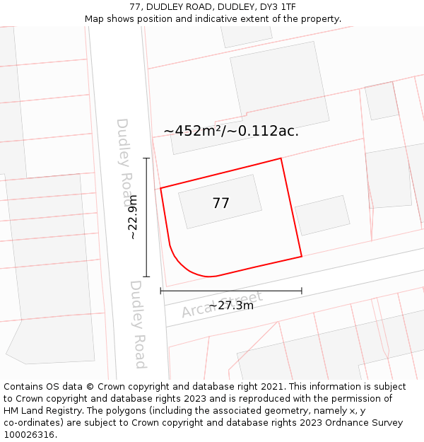 77, DUDLEY ROAD, DUDLEY, DY3 1TF: Plot and title map