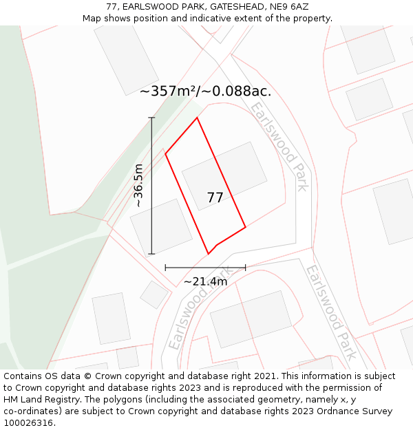 77, EARLSWOOD PARK, GATESHEAD, NE9 6AZ: Plot and title map