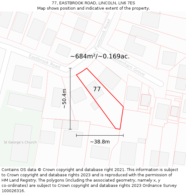 77, EASTBROOK ROAD, LINCOLN, LN6 7ES: Plot and title map