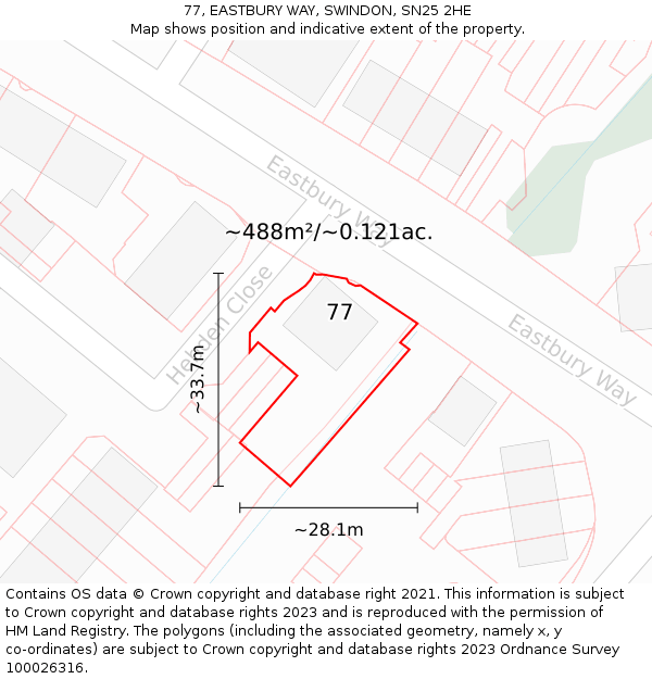 77, EASTBURY WAY, SWINDON, SN25 2HE: Plot and title map