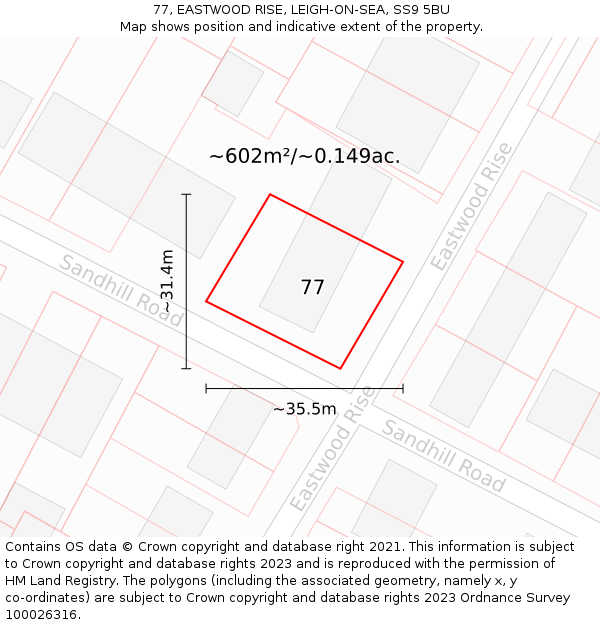 77, EASTWOOD RISE, LEIGH-ON-SEA, SS9 5BU: Plot and title map