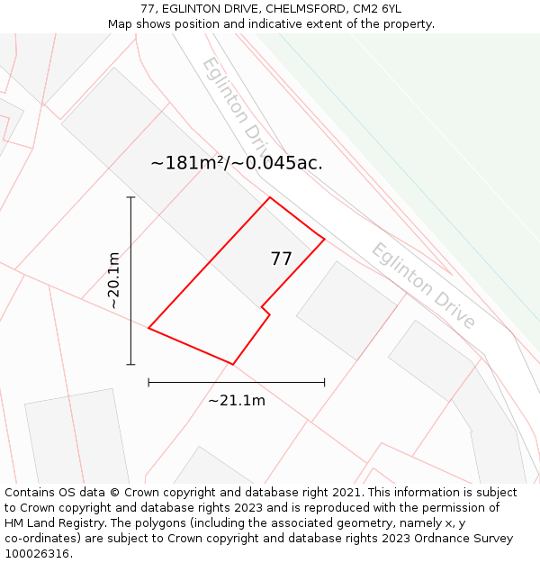 77, EGLINTON DRIVE, CHELMSFORD, CM2 6YL: Plot and title map