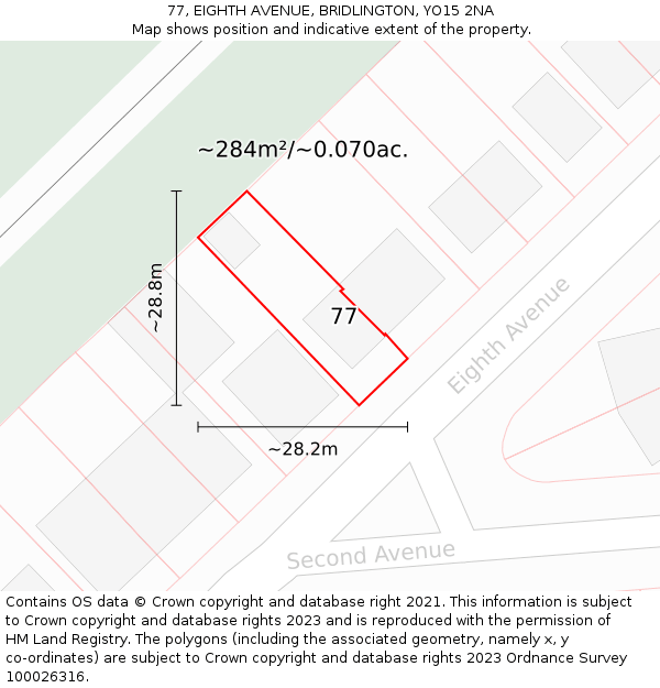 77, EIGHTH AVENUE, BRIDLINGTON, YO15 2NA: Plot and title map