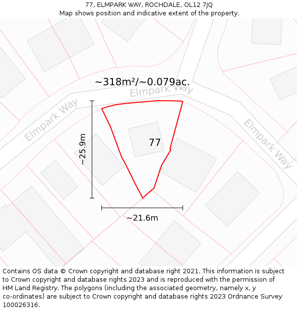 77, ELMPARK WAY, ROCHDALE, OL12 7JQ: Plot and title map