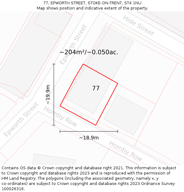 77, EPWORTH STREET, STOKE-ON-TRENT, ST4 1NU: Plot and title map