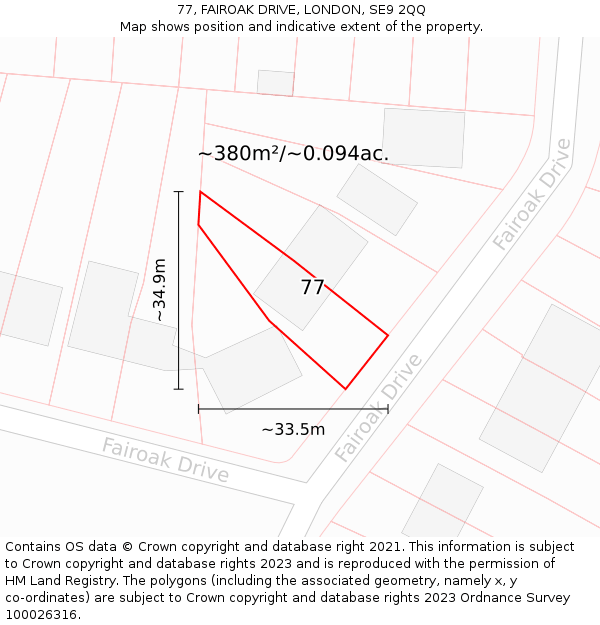 77, FAIROAK DRIVE, LONDON, SE9 2QQ: Plot and title map