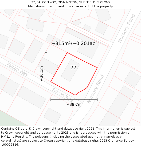 77, FALCON WAY, DINNINGTON, SHEFFIELD, S25 2NX: Plot and title map