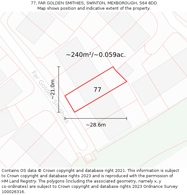 77, FAR GOLDEN SMITHIES, SWINTON, MEXBOROUGH, S64 8DD: Plot and title map