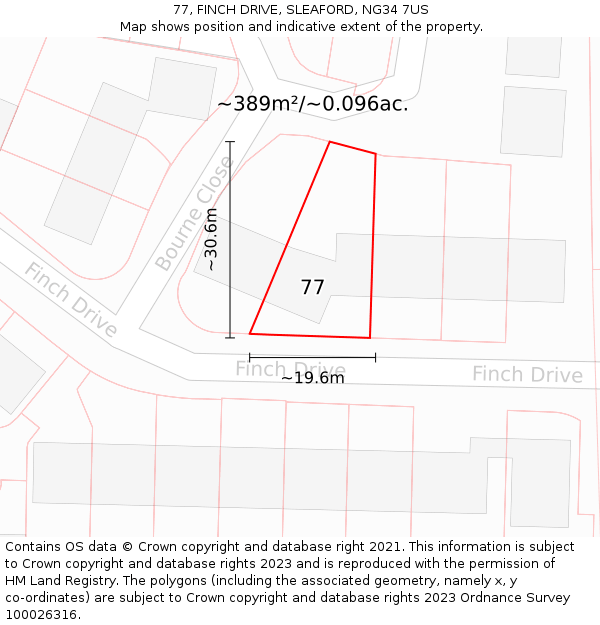 77, FINCH DRIVE, SLEAFORD, NG34 7US: Plot and title map