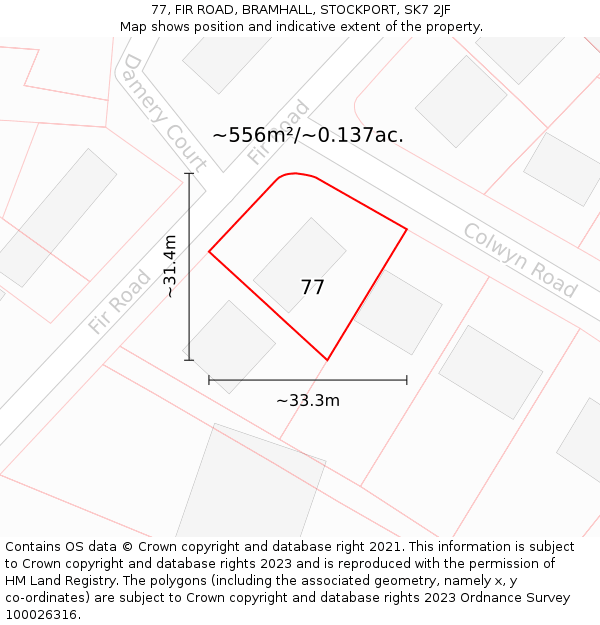 77, FIR ROAD, BRAMHALL, STOCKPORT, SK7 2JF: Plot and title map