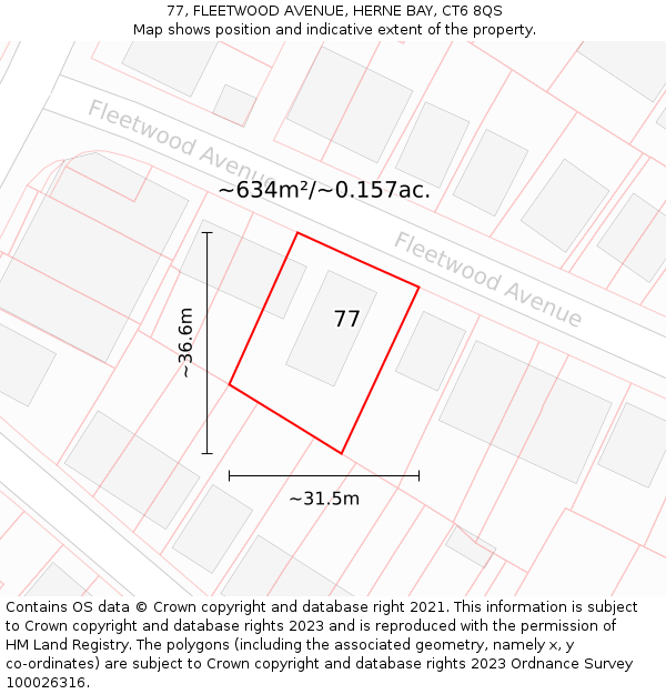 77, FLEETWOOD AVENUE, HERNE BAY, CT6 8QS: Plot and title map