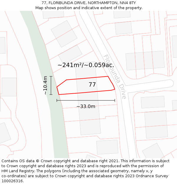 77, FLORIBUNDA DRIVE, NORTHAMPTON, NN4 8TY: Plot and title map