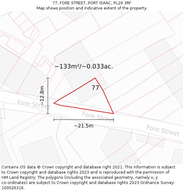 77, FORE STREET, PORT ISAAC, PL29 3RF: Plot and title map