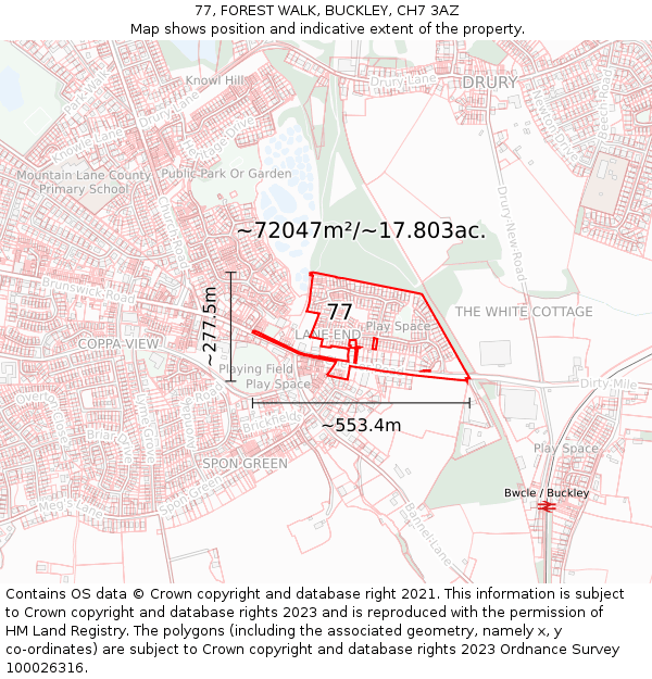 77, FOREST WALK, BUCKLEY, CH7 3AZ: Plot and title map