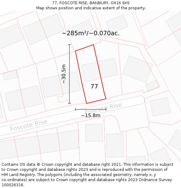 77, FOSCOTE RISE, BANBURY, OX16 9XS: Plot and title map