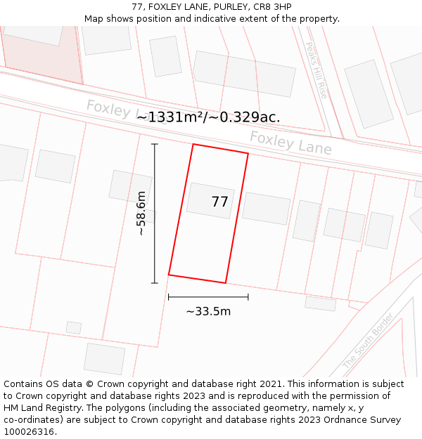 77, FOXLEY LANE, PURLEY, CR8 3HP: Plot and title map