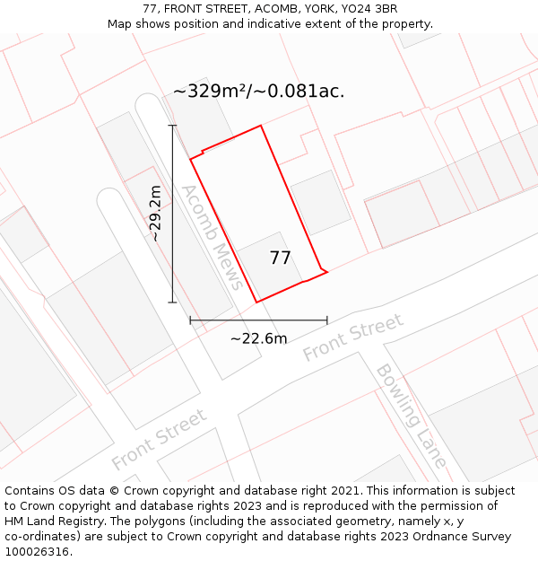 77, FRONT STREET, ACOMB, YORK, YO24 3BR: Plot and title map