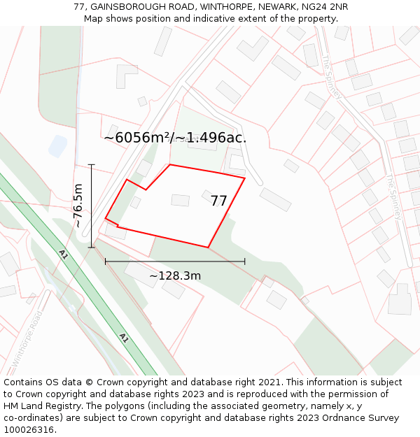 77, GAINSBOROUGH ROAD, WINTHORPE, NEWARK, NG24 2NR: Plot and title map