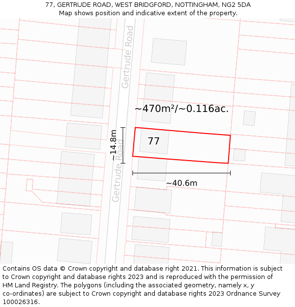 77, GERTRUDE ROAD, WEST BRIDGFORD, NOTTINGHAM, NG2 5DA: Plot and title map