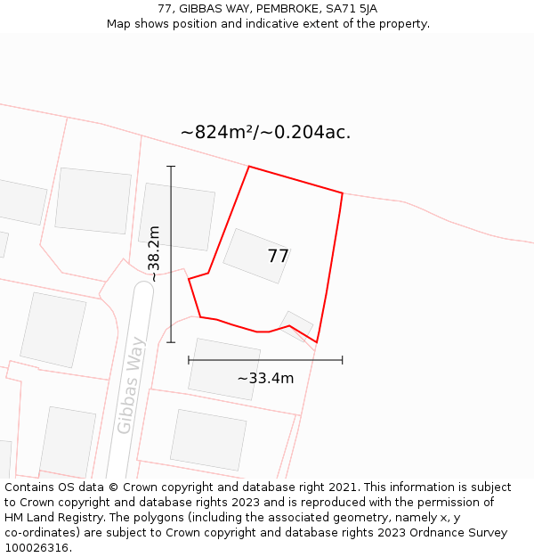 77, GIBBAS WAY, PEMBROKE, SA71 5JA: Plot and title map