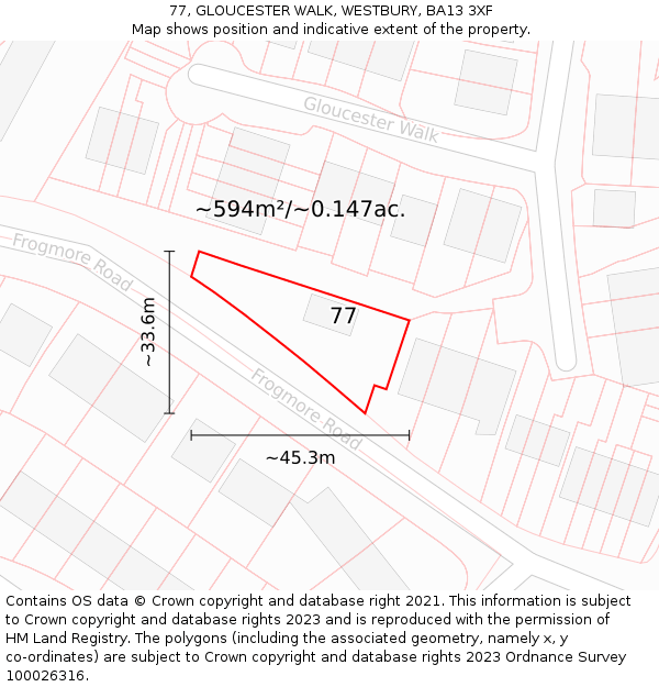 77, GLOUCESTER WALK, WESTBURY, BA13 3XF: Plot and title map