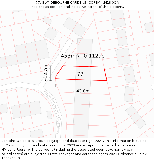 77, GLYNDEBOURNE GARDENS, CORBY, NN18 0QA: Plot and title map