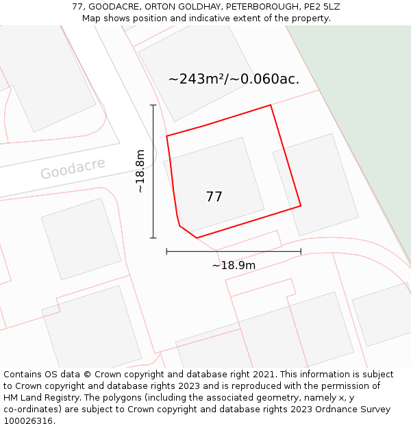 77, GOODACRE, ORTON GOLDHAY, PETERBOROUGH, PE2 5LZ: Plot and title map