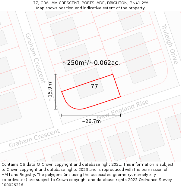 77, GRAHAM CRESCENT, PORTSLADE, BRIGHTON, BN41 2YA: Plot and title map