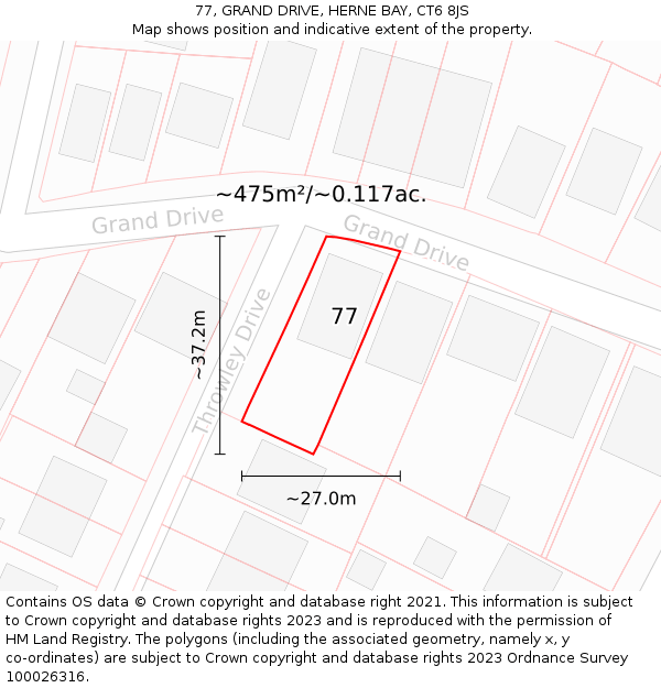 77, GRAND DRIVE, HERNE BAY, CT6 8JS: Plot and title map