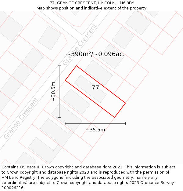 77, GRANGE CRESCENT, LINCOLN, LN6 8BY: Plot and title map