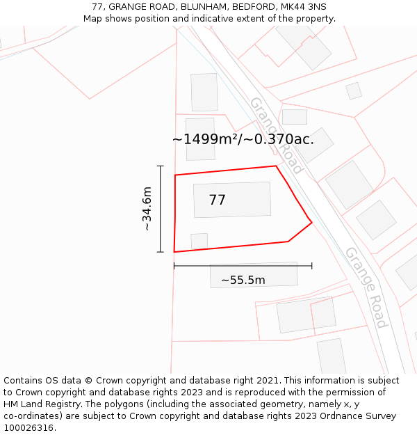 77, GRANGE ROAD, BLUNHAM, BEDFORD, MK44 3NS: Plot and title map