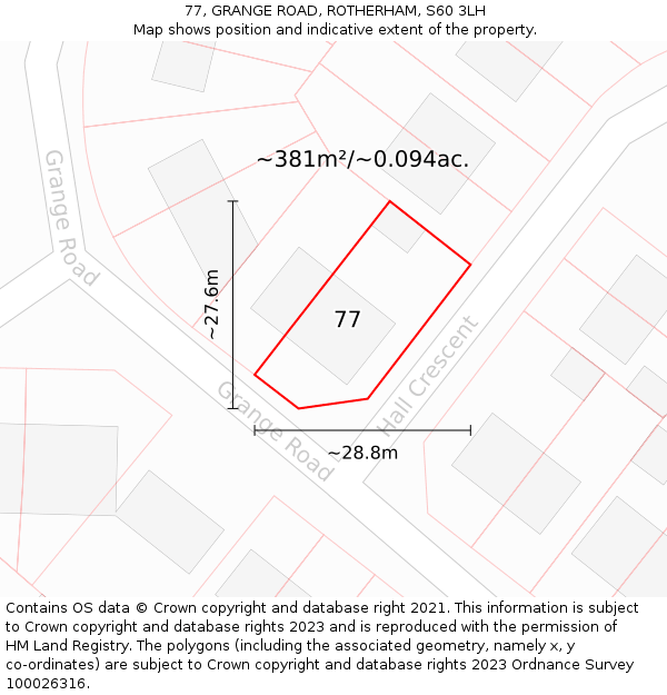 77, GRANGE ROAD, ROTHERHAM, S60 3LH: Plot and title map