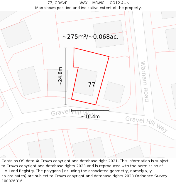 77, GRAVEL HILL WAY, HARWICH, CO12 4UN: Plot and title map