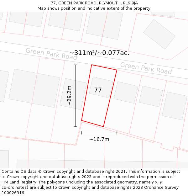 77, GREEN PARK ROAD, PLYMOUTH, PL9 9JA: Plot and title map