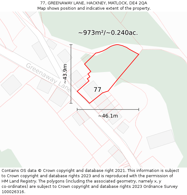 77, GREENAWAY LANE, HACKNEY, MATLOCK, DE4 2QA: Plot and title map