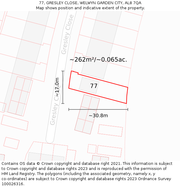 77, GRESLEY CLOSE, WELWYN GARDEN CITY, AL8 7QA: Plot and title map