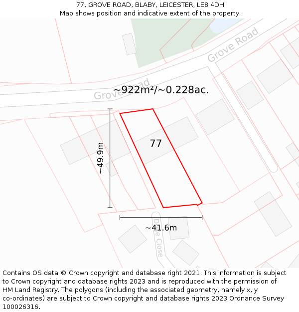 77, GROVE ROAD, BLABY, LEICESTER, LE8 4DH: Plot and title map