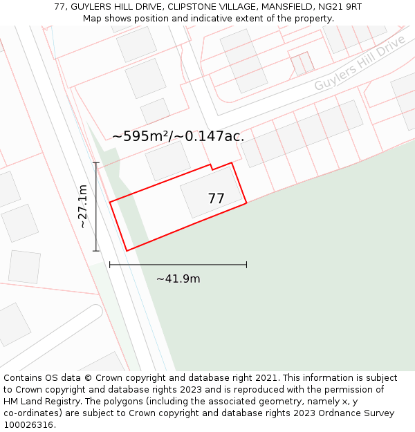 77, GUYLERS HILL DRIVE, CLIPSTONE VILLAGE, MANSFIELD, NG21 9RT: Plot and title map