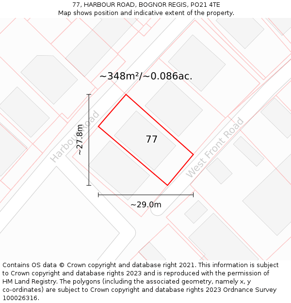 77, HARBOUR ROAD, BOGNOR REGIS, PO21 4TE: Plot and title map