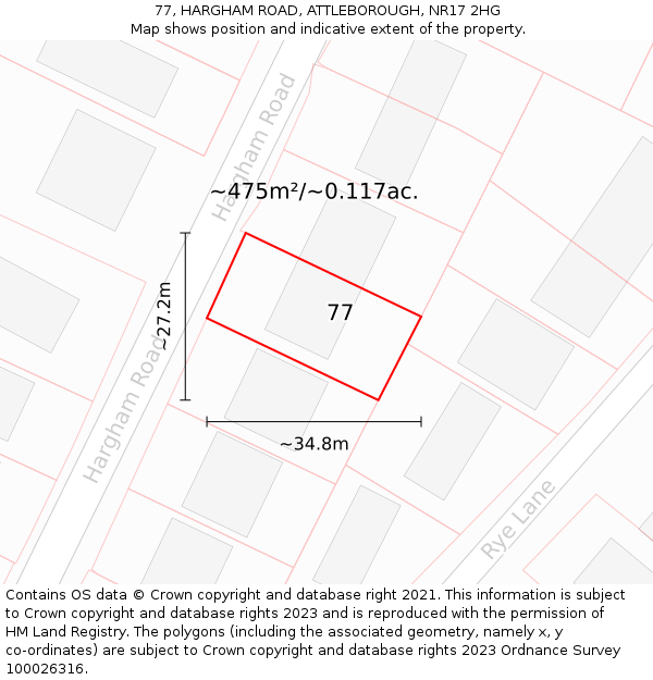77, HARGHAM ROAD, ATTLEBOROUGH, NR17 2HG: Plot and title map