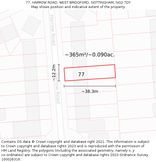 77, HARROW ROAD, WEST BRIDGFORD, NOTTINGHAM, NG2 7DY: Plot and title map