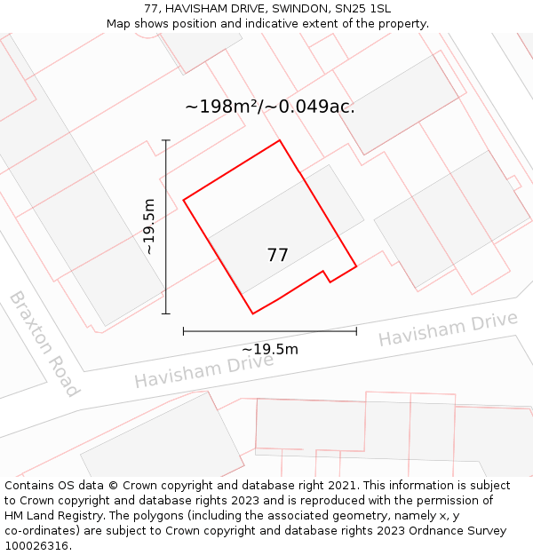 77, HAVISHAM DRIVE, SWINDON, SN25 1SL: Plot and title map