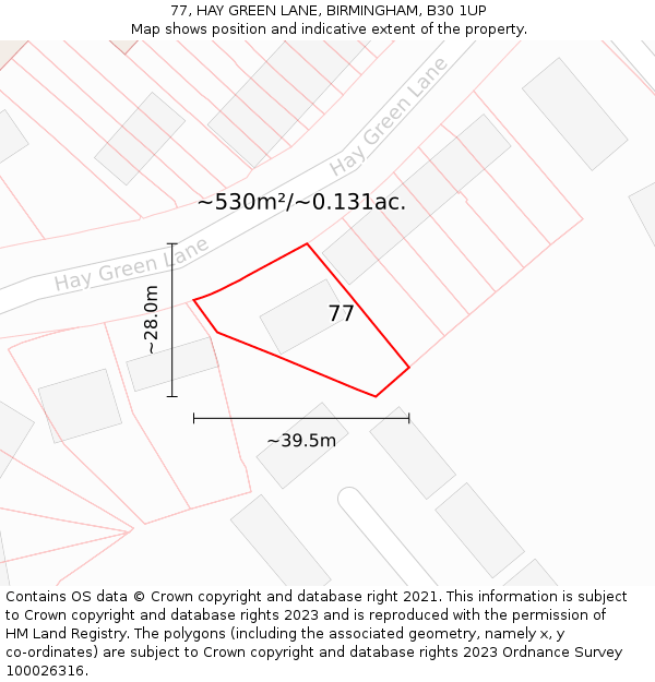 77, HAY GREEN LANE, BIRMINGHAM, B30 1UP: Plot and title map