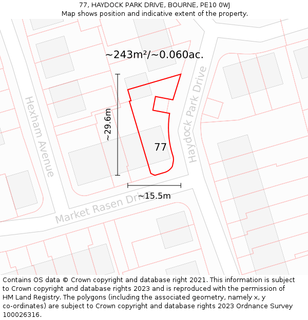 77, HAYDOCK PARK DRIVE, BOURNE, PE10 0WJ: Plot and title map