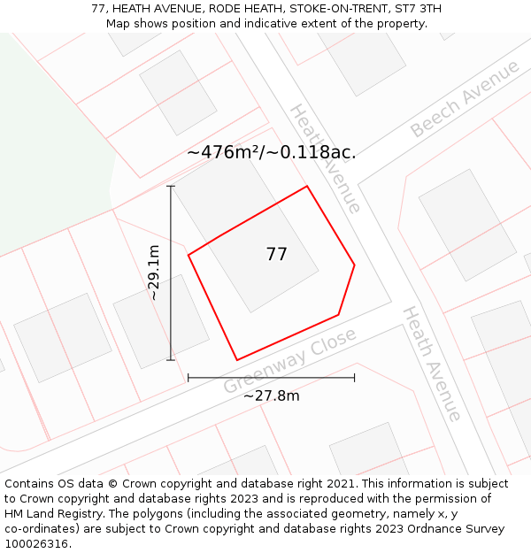 77, HEATH AVENUE, RODE HEATH, STOKE-ON-TRENT, ST7 3TH: Plot and title map