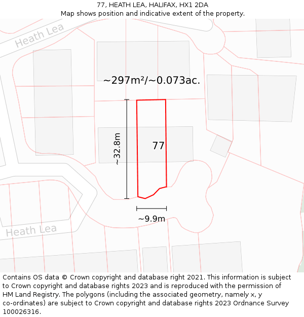 77, HEATH LEA, HALIFAX, HX1 2DA: Plot and title map