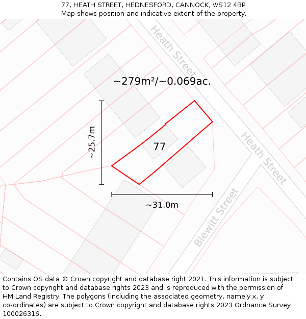 77, HEATH STREET, HEDNESFORD, CANNOCK, WS12 4BP: Plot and title map