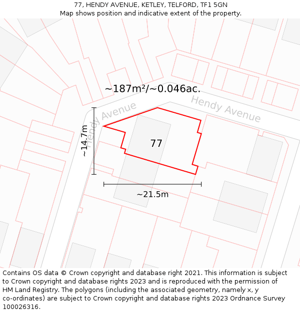 77, HENDY AVENUE, KETLEY, TELFORD, TF1 5GN: Plot and title map